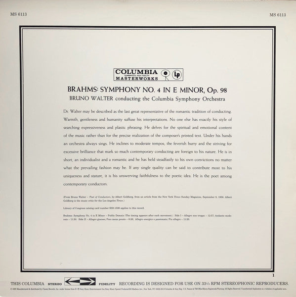 Release: Symphony No. 4-Vinyl-US-1996-MS 6113, MS 6113-18525619