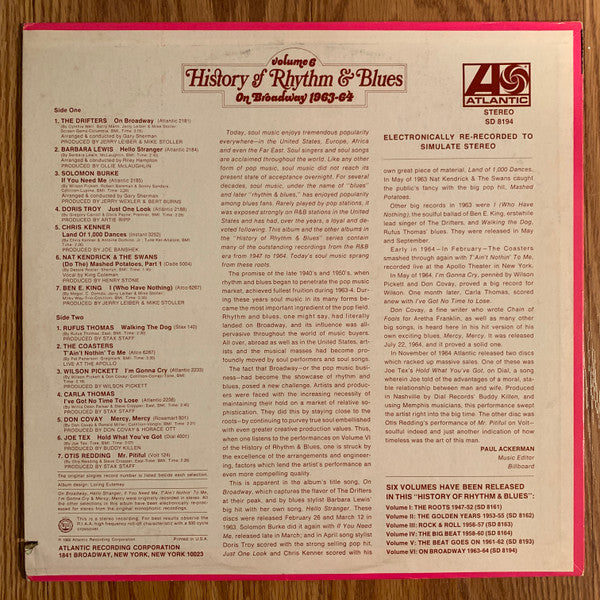 Release: History Of Rhythm & Blues  Volume 6  On Broadway 1963-64-Vinyl-US-1968-SD 8194-24050330