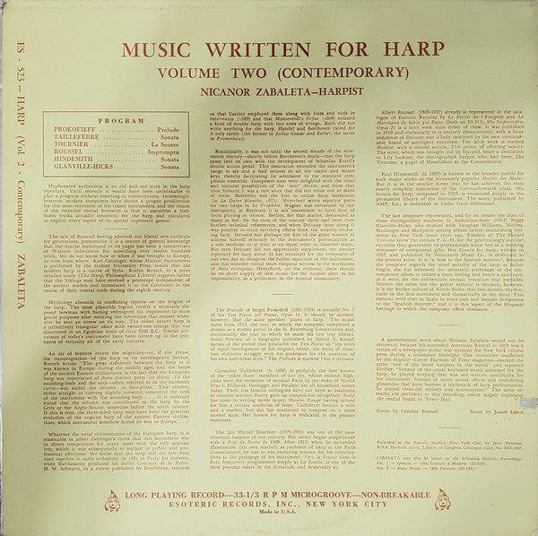 Master Release: Contemporary Harp Music by Nicanor Zabaleta
