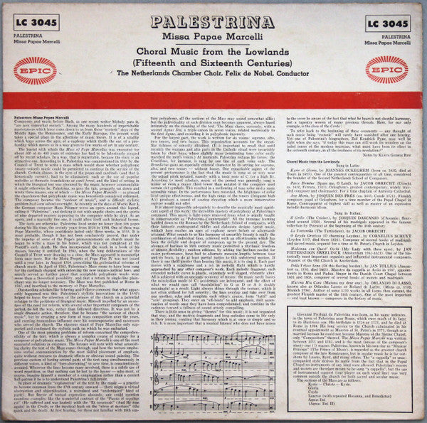 Release: Missa Papae Marcelli / Choral Music From The Lowlands: 15th And 16th Centuries-Vinyl-US-1954-LC 3045-14592174