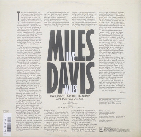 Release: Live Miles: More Music From The Legendary Carnegie Hall Concert-Vinyl-Japan-1987-28AP 3369-10671116