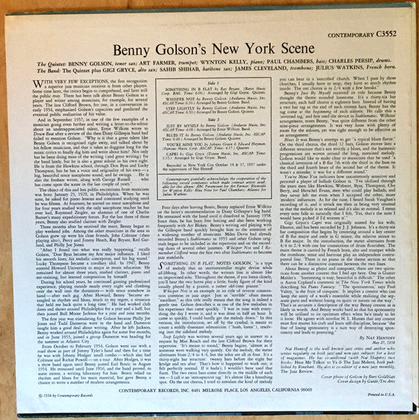 Release: Benny Golson's New York Scene-Vinyl-US-None-C3552-12754759