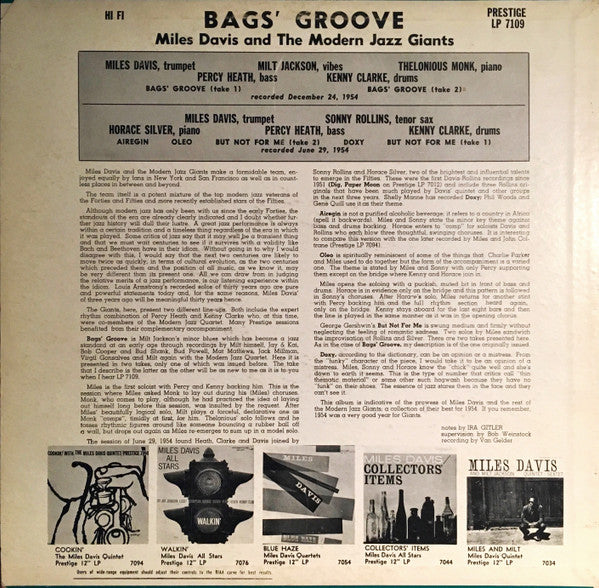 Release: Bags' Groove-Vinyl-US-1958-7109, LP 7109-11375963