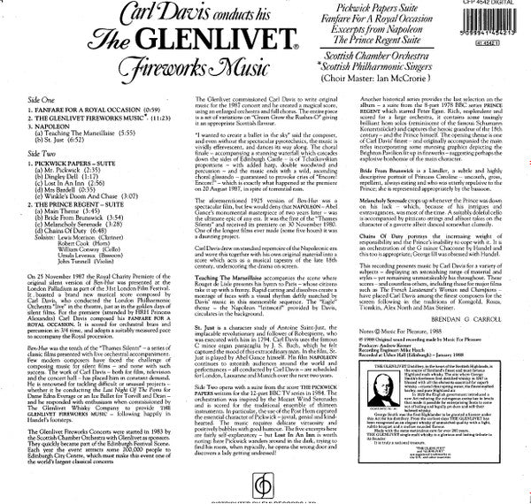 Release: Carl Davis Conducts His The Glenlivet Fireworks & Other Music-Vinyl-UK-1988-CFP 4542-10302700