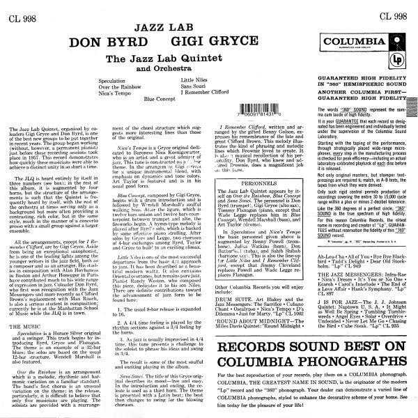 Release: Jazz Lab-Vinyl-US-None-CL 0998, CL 998-11005006