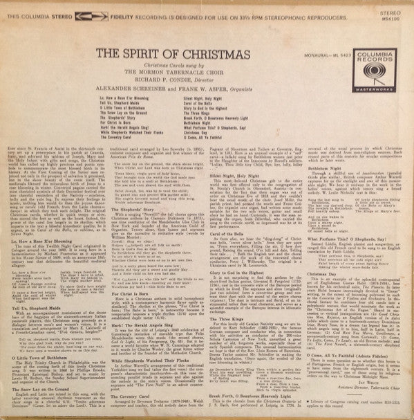 Master Release: The Spirit Of Christmas: Christmas Carols Sung By The Mormon Tabernacle Choir by Mormon Tabernacle Choir