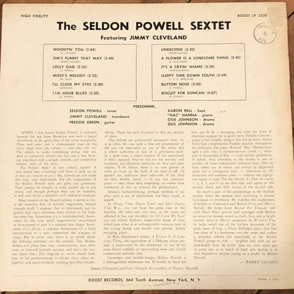 Release: Seldon Powell Sextet Featuring Jimmy Cleveland-Vinyl-US-None-RLP 2220-16155332