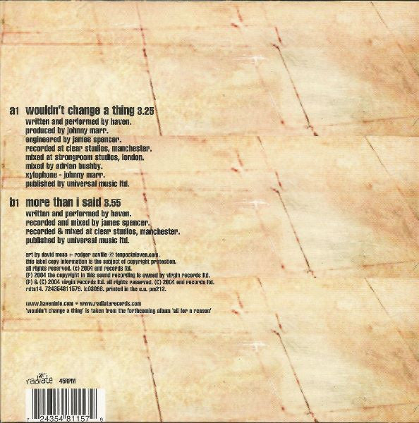 Master Release: Wouldn't Change A Thing by Haven