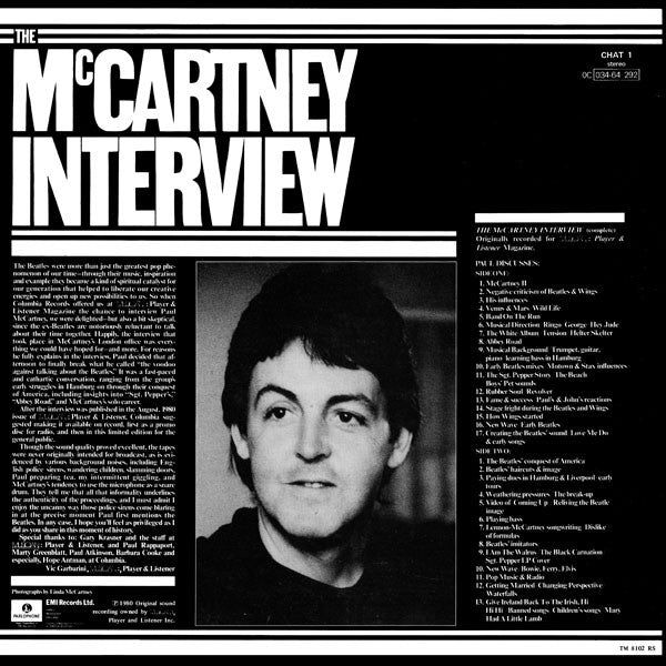 Release: The McCartney Interview-Vinyl-UK-1981-CHAT 1, 0C 034-64 292-3623872