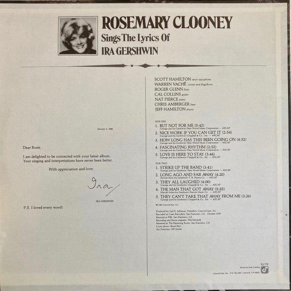 Release: Rosemary Clooney Sings The Lyrics Of Ira Gershwin-Vinyl-US-1980-CJ-112-4173271