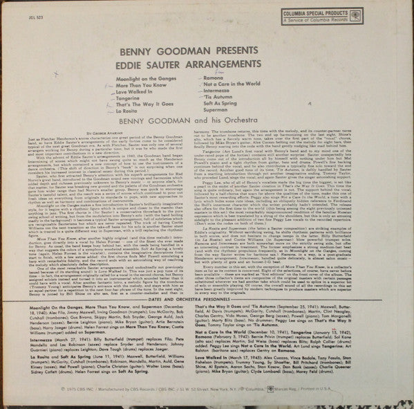 Release: Benny Goodman Presents Arrangements By Eddie Sauter-Vinyl-US-1975-JGL 523, JGL 523-3285739