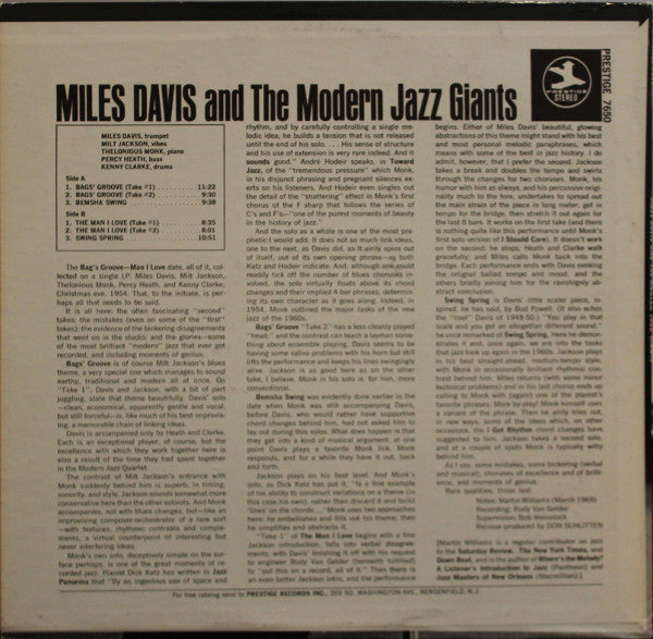 Master Release: Miles Davis And The Modern Jazz Giants by Miles Davis