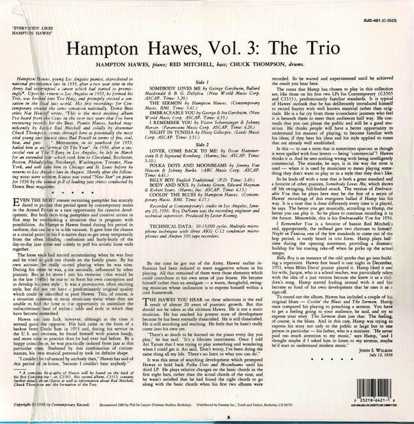 Release: Everybody Likes Hampton Hawes, Vol. 3: The Trio-Vinyl-US-1990-OJC-421, C-3523-3314718