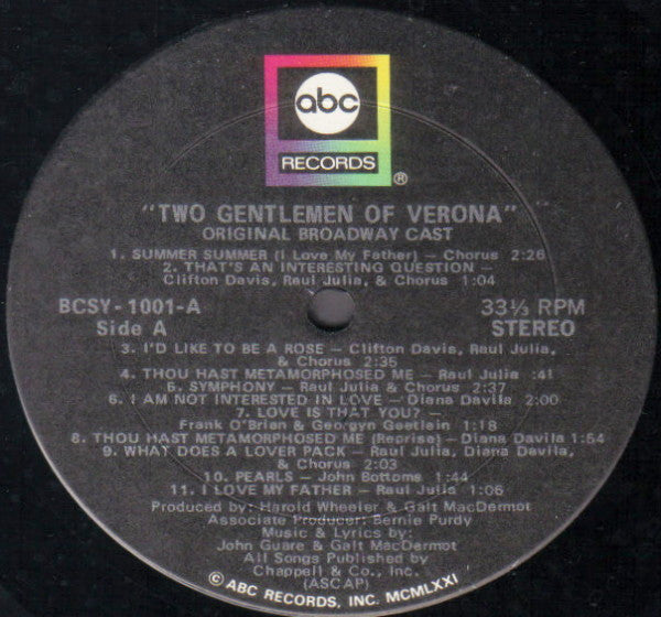 Two Gentlemen Of Verona: A Grand New Musical (Original Broadway Cast Recording)