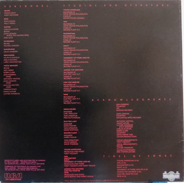Release: Young Americans-Vinyl-Canada-None-CPL1-0998, CPL1-0998-5636349