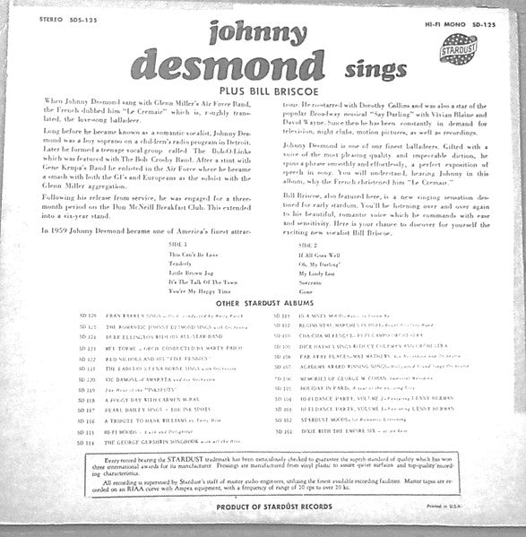 Release: Johnny Desmond Sings-Vinyl-US-None-SD 125-8399408