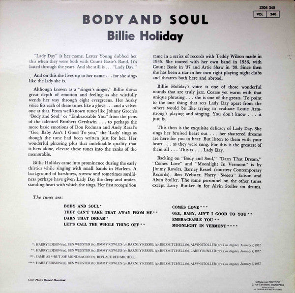 Release: Body And Soul-Vinyl-France-1982-2304 340-4465691