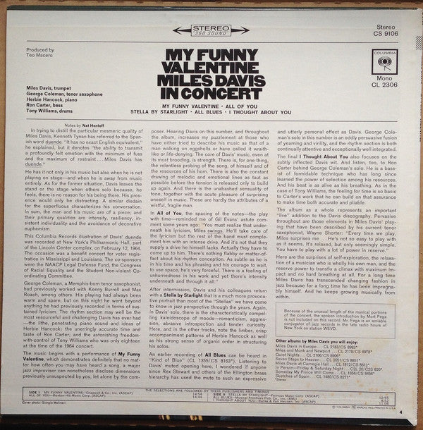 Release: My Funny Valentine - Miles Davis In Concert-Vinyl-US-1977-PC 9106-8236452