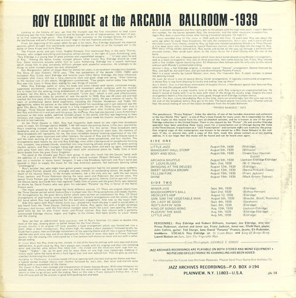 Roy Eldridge At The Arcadia Ballroom - 1939 (Arcadia Shuffle)