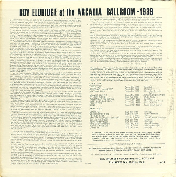 Master Release: Roy Eldridge At The Arcadia Ballroom - 1939 (Arcadia Shuffle) by Roy Eldridge