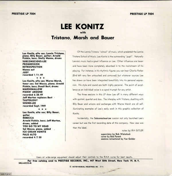 Master Release: Subconscious-Lee by Lee Konitz