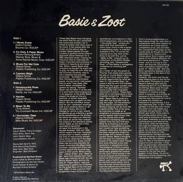Release: Basie & Zoot-Vinyl-Germany-None-2310-745-4807942