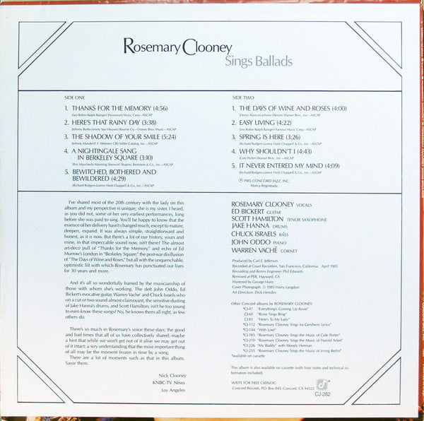 Rosemary Clooney Sings Ballads