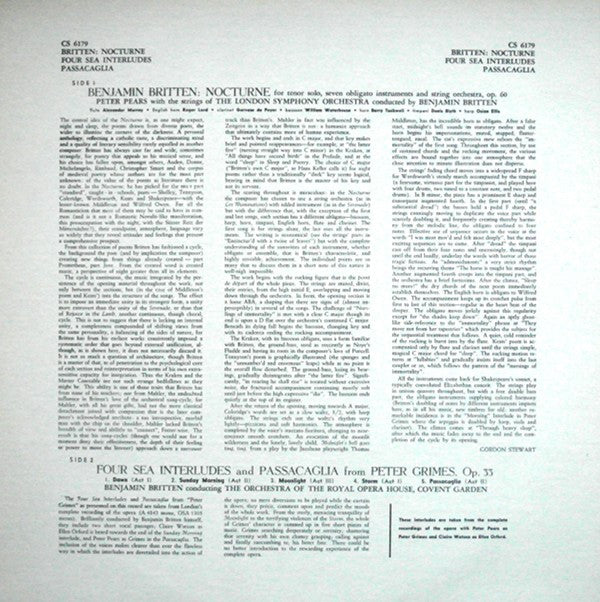 Release: Britten: Nocturne/ Four Sea Interludes and Passacaglia-Vinyl-US-1968-CS 6179-4968780