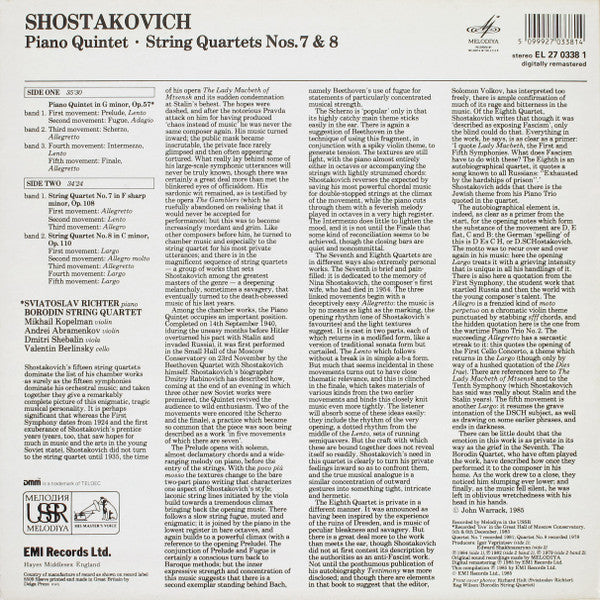 Master Release: Piano Quintet In G Minor Op. 57 / String Quartets No. 7 & 8 by Dmitri Shostakovich