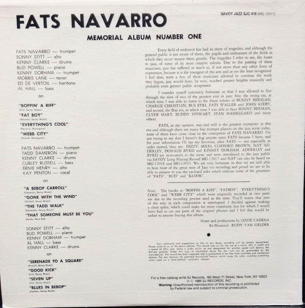 Fats Bud-Klook-Sonny-Kinney (Memorial Album Number One)