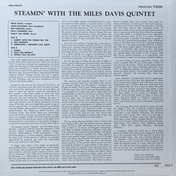 Release: Steamin' With The Miles Davis Quintet-Vinyl-US-2014-APRJ 7200, 7200-5633885