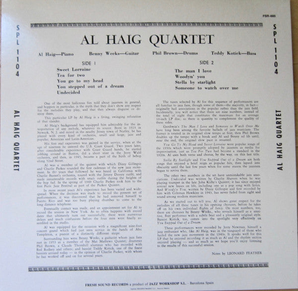 Release: Al Haig Quartet-Vinyl-Spain-1989-FSR-685, SPL-1104-9649527