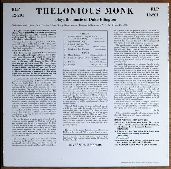 Release: Thelonious Monk Plays The Music Of Duke Ellington-Vinyl-Japan-1992-RLP12-201, WWLJ-7070, RLP-201-6603996