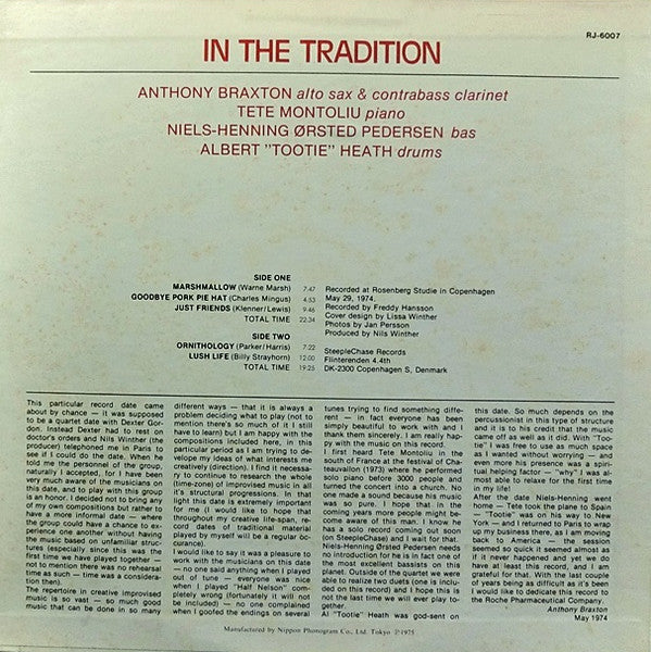 Master Release: In The Tradition by Anthony Braxton