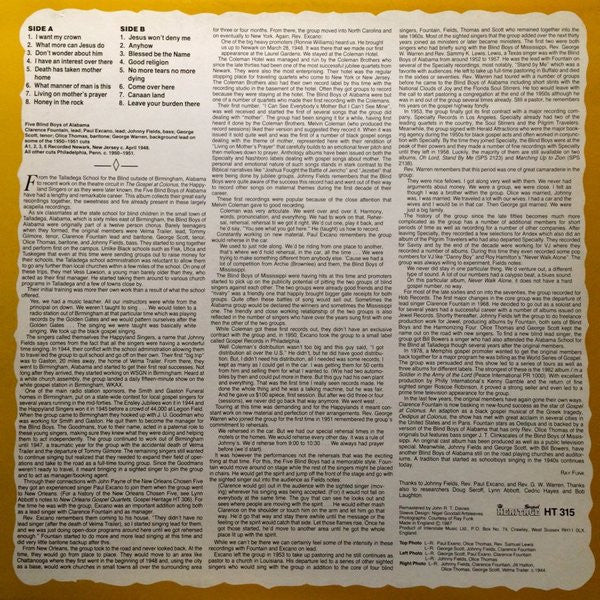 Release: Five Blind Boys Of Alabama-Vinyl-UK-1987-HT 315-4281279