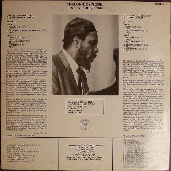 Master Release: Live In Paris, 1964 by Thelonious Monk