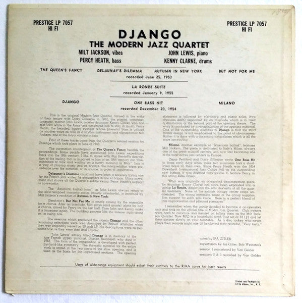 Release: Django-Vinyl-US-1958-PRLP 7057, LP 7057-4187666