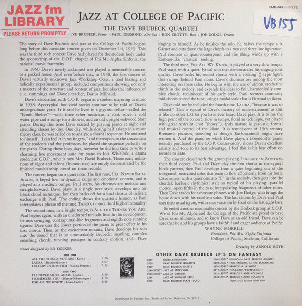 Release: Jazz At The College Of The Pacific-Vinyl-US-1983-OJC-047, F-3-223-2875634