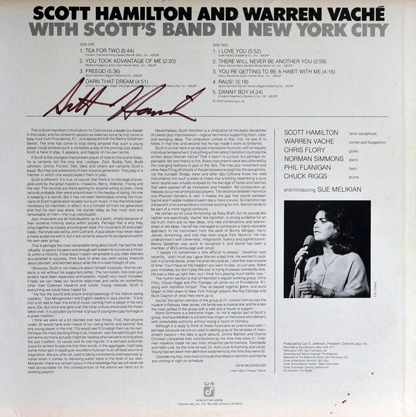Release: Scott Hamilton And Warren Vaché With Scott's Band In New York City-Vinyl-US-1978-CJ-70-8343706