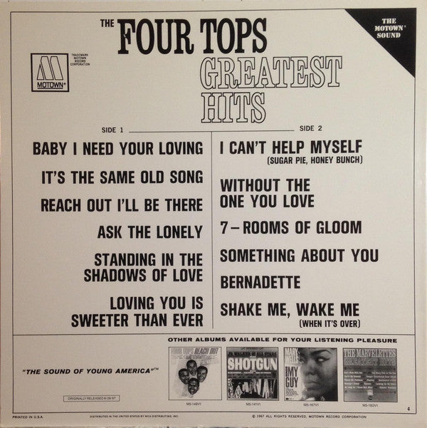 Release: Four Tops Greatest Hits-Vinyl-US-1982-M5-209V1-9119869