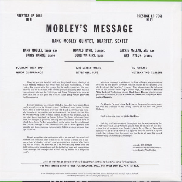 Master Release: Mobley's Message by Hank Mobley