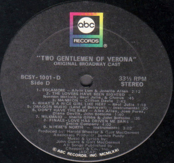 Two Gentlemen Of Verona: A Grand New Musical (Original Broadway Cast Recording)