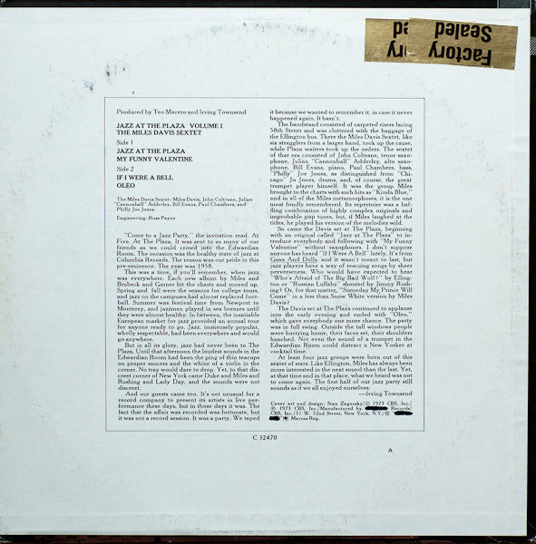 Release: Jazz At The Plaza Vol. 1-Vinyl-None-1973-C 32470-2500416