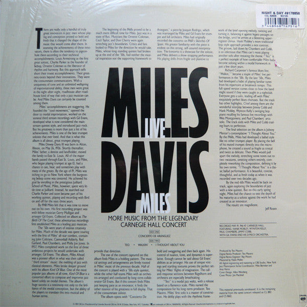 Release: Live Miles: More Music From The Legendary Carnegie Hall Concert-Vinyl-US-1987-CJ 40609-1251979