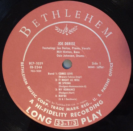 Release: Joe Derise Sings-Vinyl-Japan-2000-TOJJ-1039-14540470