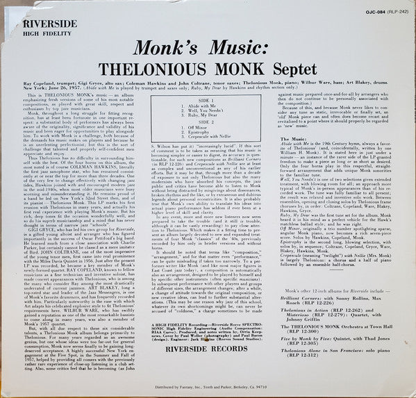 Release: Monk's Music-Vinyl-US-1983-OJC-084, RLP-242-23968559