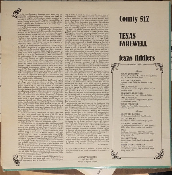 Master Release: Texas Farewell (Texas Fiddlers 1922-1930) by Various