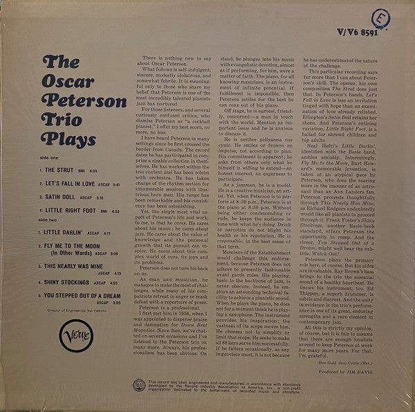 Release: The Oscar Peterson Trio Plays-Vinyl-US-1964-V6-8591-17026209