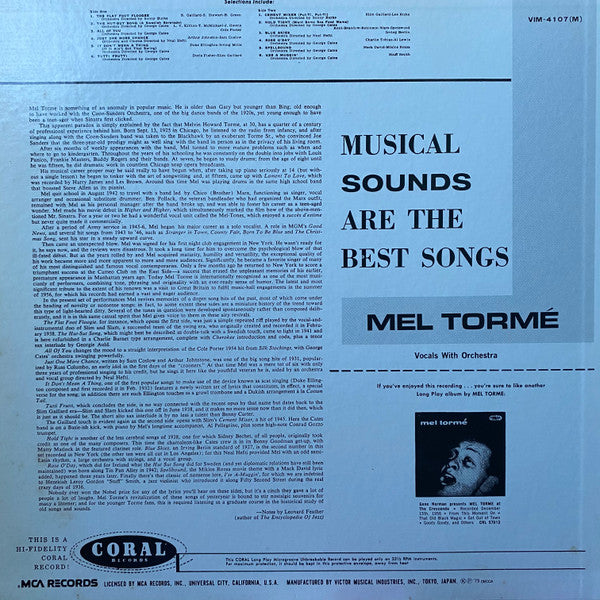 Master Release: Musical Sounds Are The Best Songs by Mel Tormé