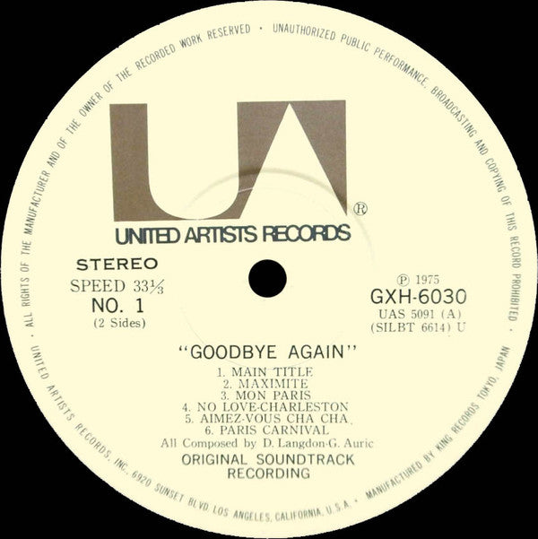 Master Release: Goodbye Again (Original Motion Picture Score) by Georges Auric